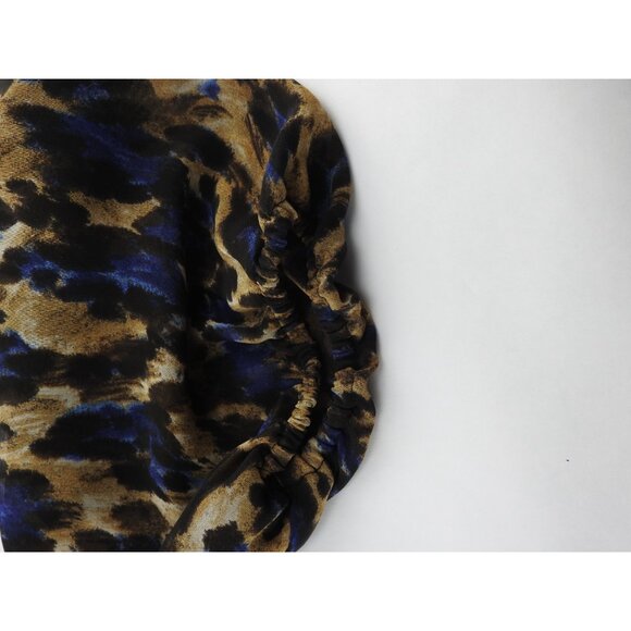 Chicos Sz 1 (M) Blue Brown Animal Print Sheer Blouse LS Pintuck Button Front - Picture 6 of 10